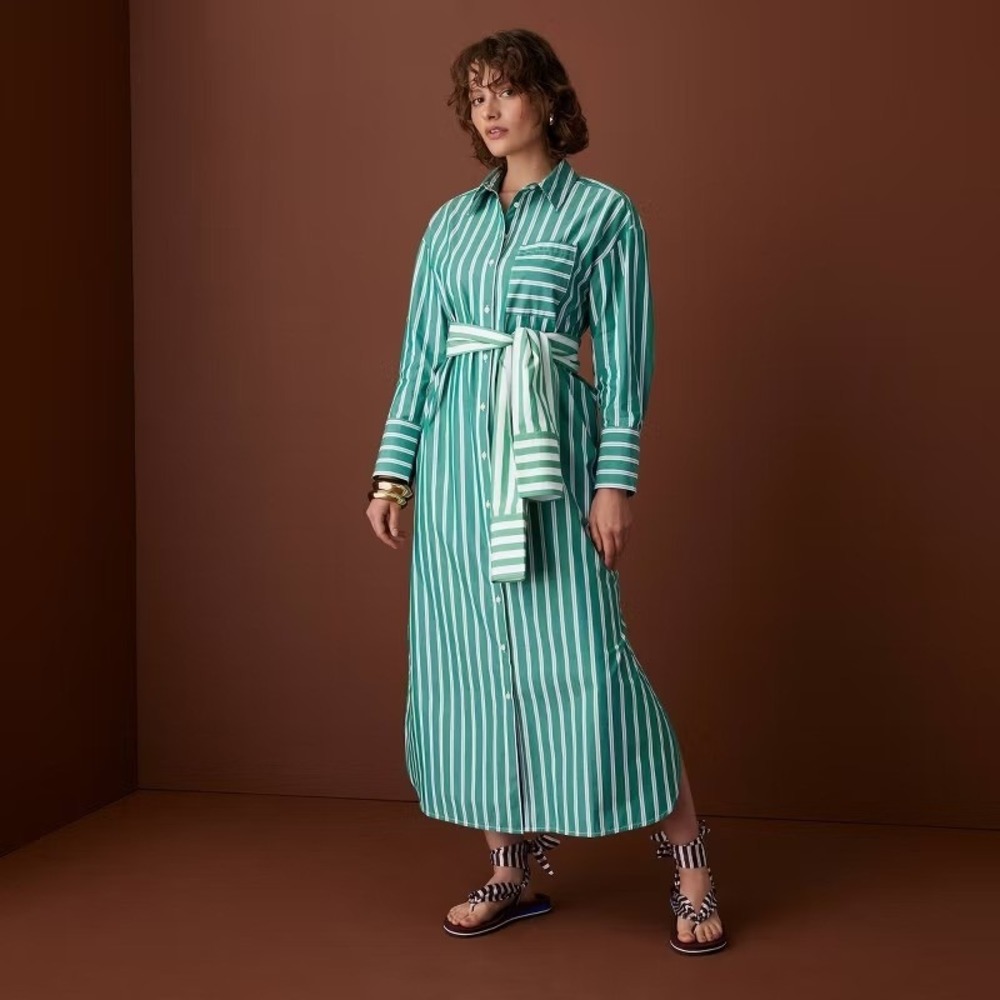 Rosie Assoulin x Target M Medium Tie-Waist Striped Poplin Maxi Shirt Dress LS - Picture 2 of 11